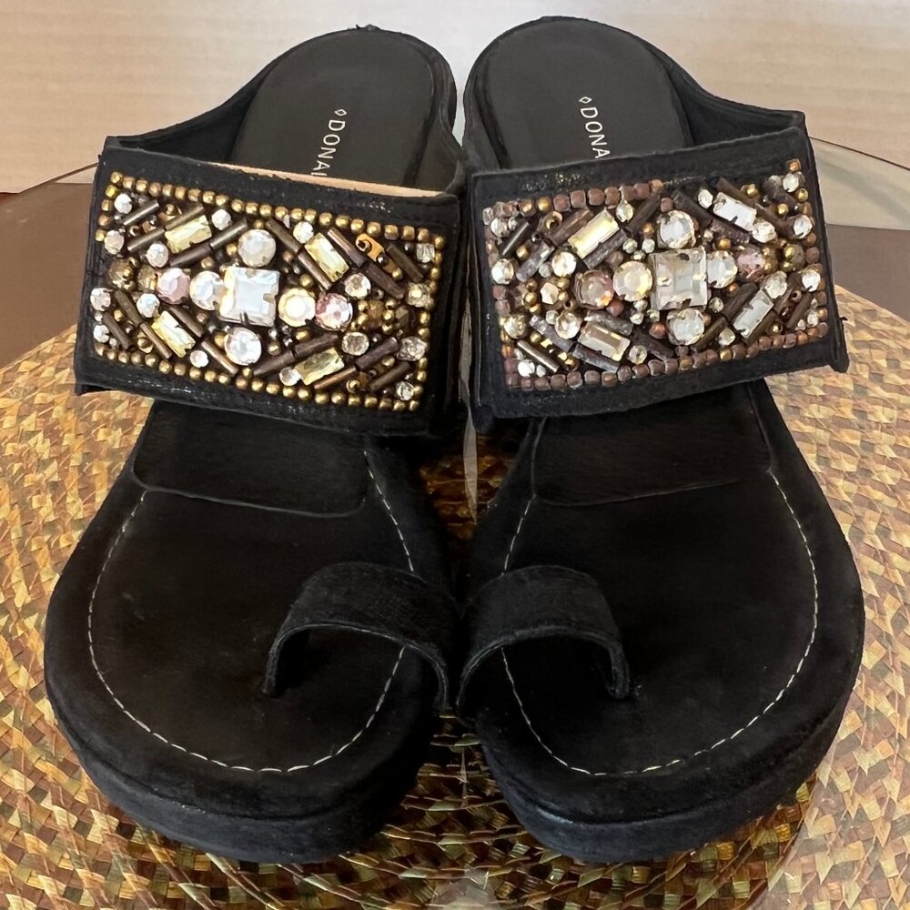 Donal J Pliner Black Suede Jeweled Wedge